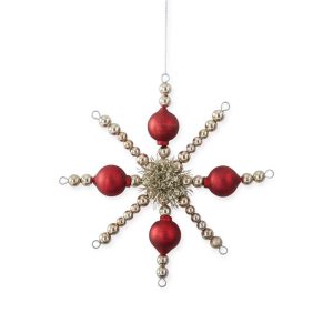 Vintage Style Red and Silver Snowflake Ornament