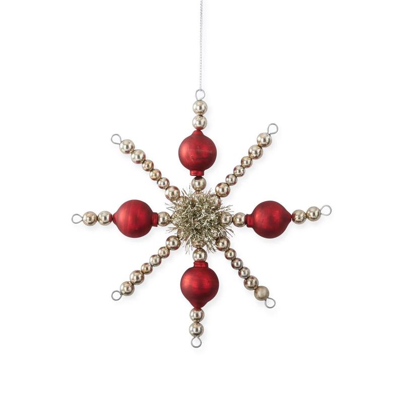 Vintage Style Red and Silver Snowflake Ornament