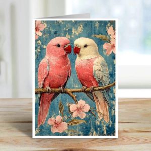Winged Whispers of Love Parrots - Note Card