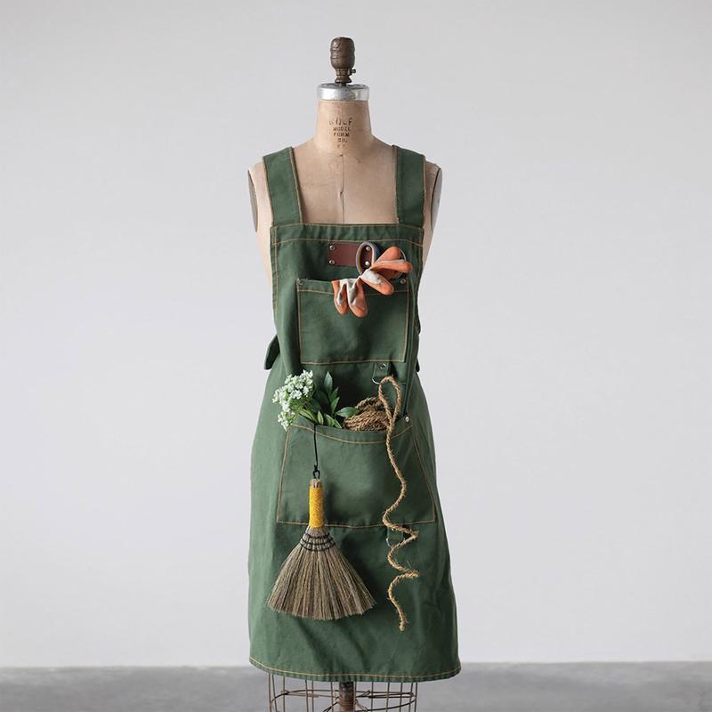 Cotton Canvas Cross Back Garden Apron - Green