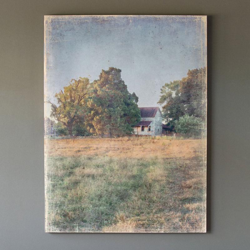 Distressed Watercolor Farm House Print on Canvas