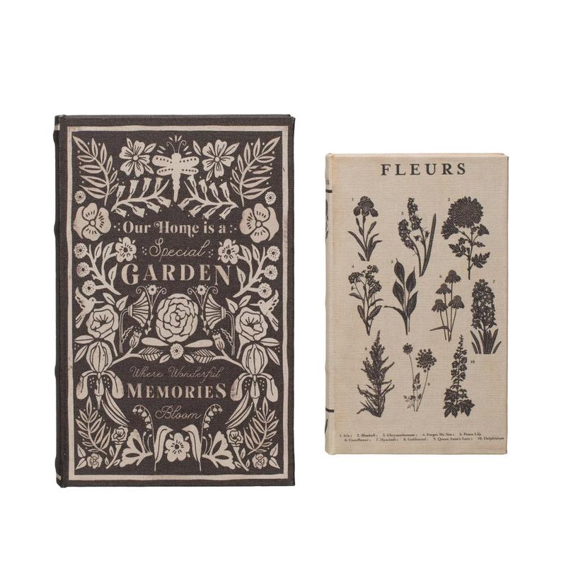 Linen Covered Book Storage Boxes Flowers