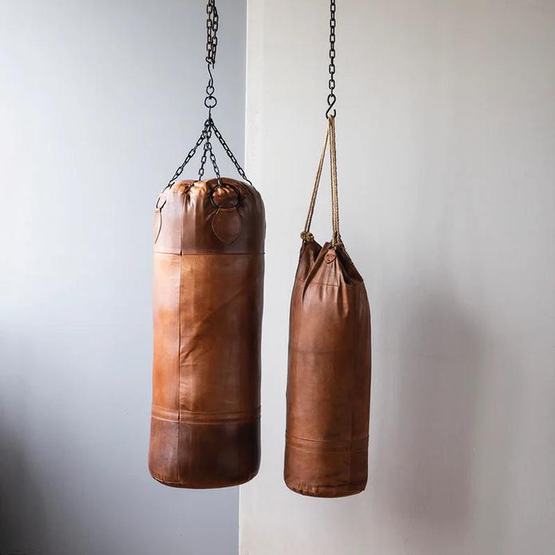 Retro Style Brown Leather Pugilist Punching Bag - Choose Size