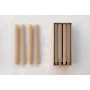 Set of 12 Unscented Pleated Taper Candles in Box - Linen Color