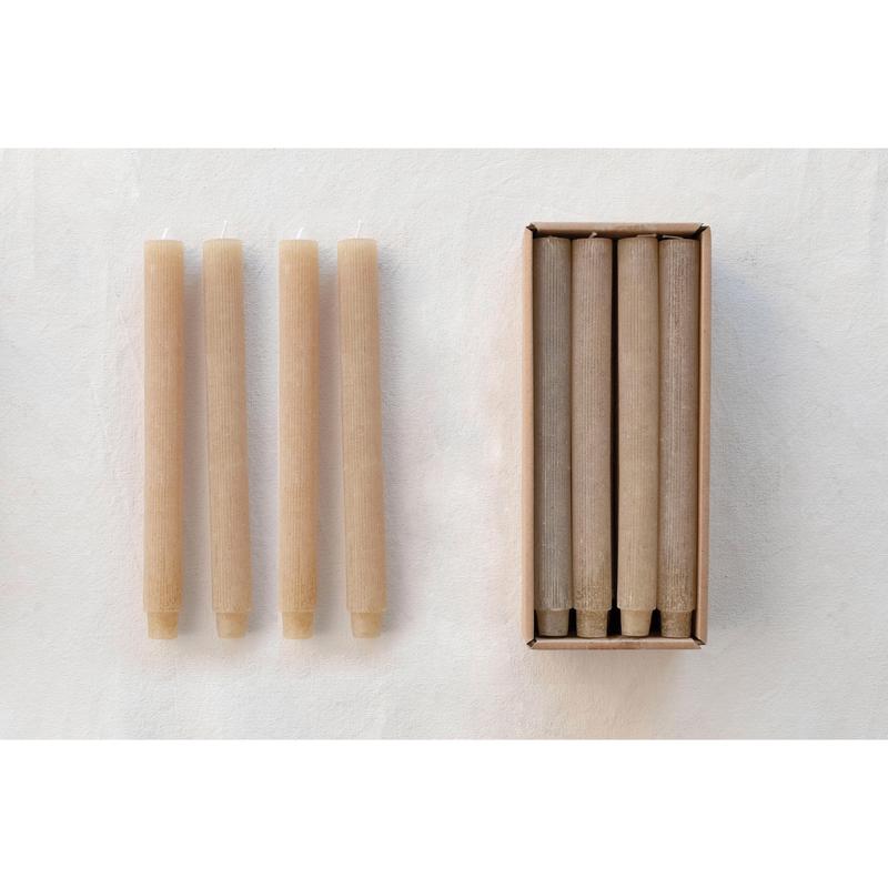 Set of 12 Unscented Pleated Taper Candles in Box - Linen Color