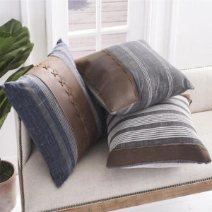 20" Square Leather Trimmed Pillow - Choose Style