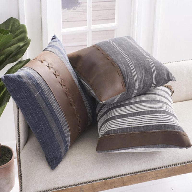 20" Square Leather Trimmed Pillow - Choose Style