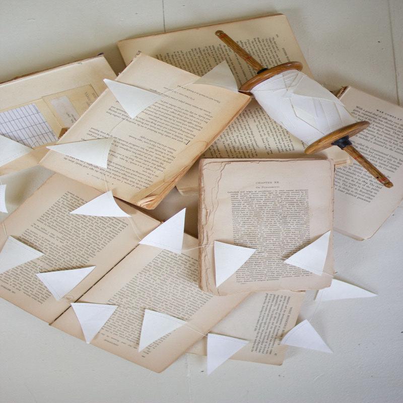 27 Yard White Paper Flag Garland on Wood Spool