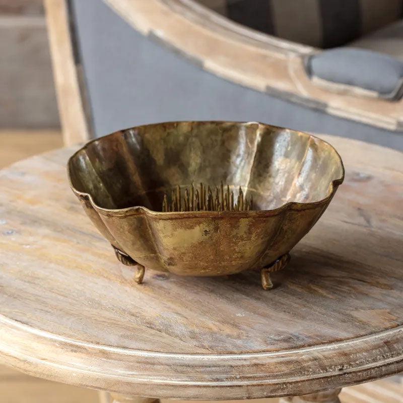 Antiqued Gold Flower Frog Bowl