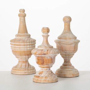 Set of 3 Whitewashed Finials