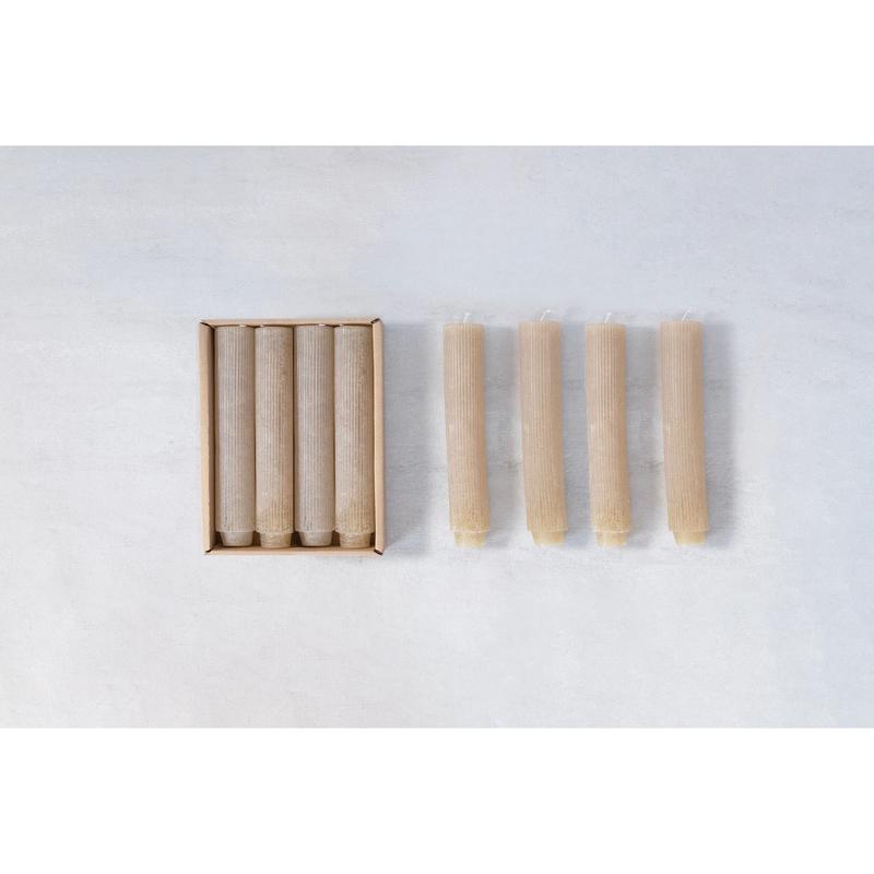 12 Unscented Powder Finish Taper Candles in Box - Linen Color