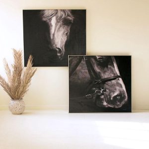 Black & White Horse Oil Painting with Silver Frame - Choose Your Style