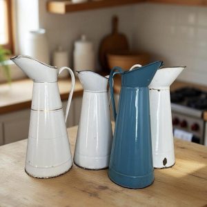 Found Vintage Tall French Enameled Pitcher - Choose Color