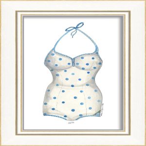 Framed Vintage Style Blue Polka Dot Bathing Suit Artwork