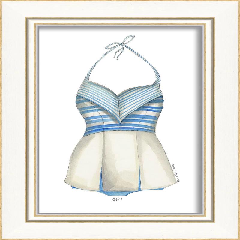 Framed Vintage Style Blue Stripe Bathing Suit Artwork