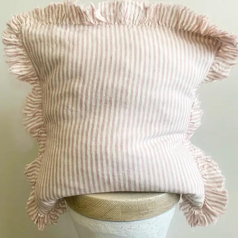 Pure French Linen Frayed Edge Ruffle Pillow Cover - Pink - More Coming Soon