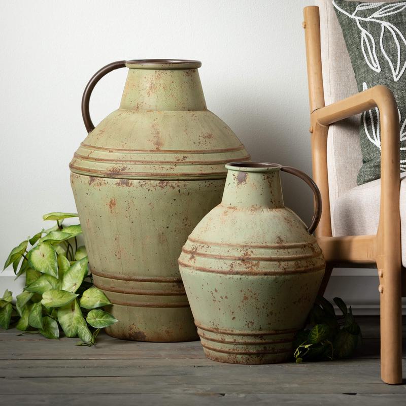 Set of 2 Oversized Patina Jugs