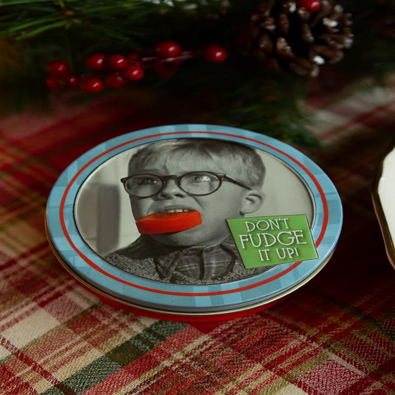 Christmas Story Don't Fudge It Up Tin with Cherry Soap Shaped Candies