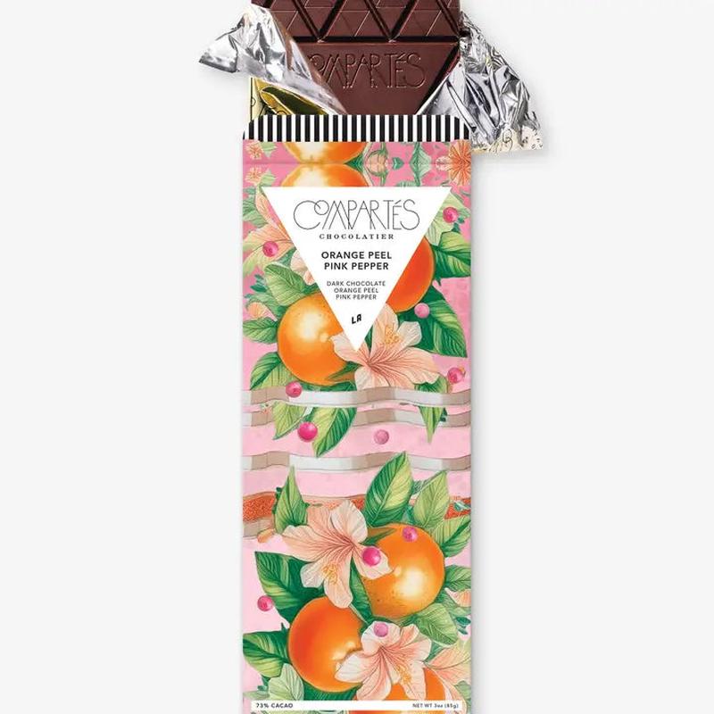 Compartes Orange Peel and Pink Pepper Chocolate Bar