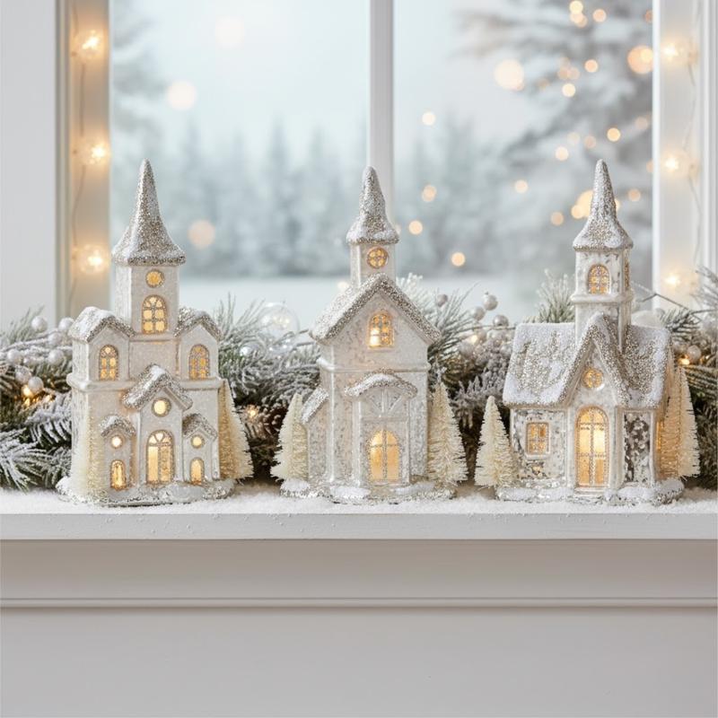 Glitter LED Mercury Glass House - Choose Style