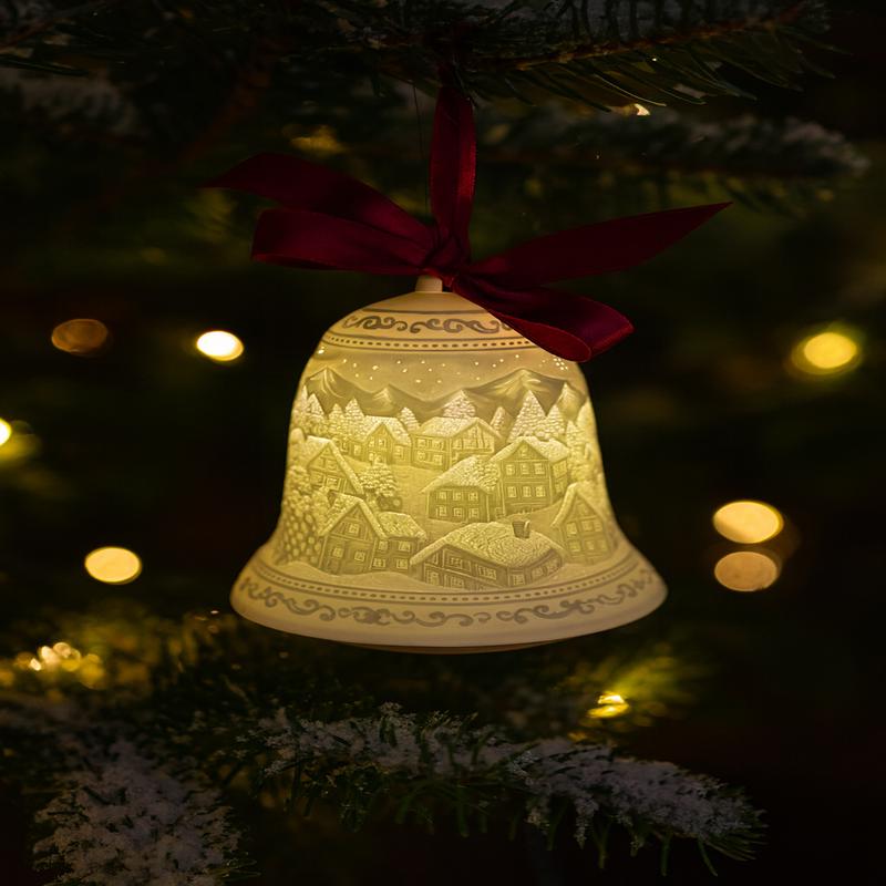 Luumii Lights Porcelain Bell Ornament - Christmas Village