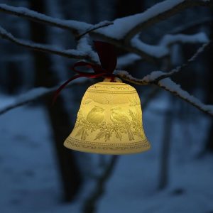 Luumii Lights Porcelain Bell Ornament - Merry Christmas with Birds