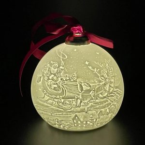 Luumii Lights Porcelain Christmas Ball Ornament - Santa on Sleigh