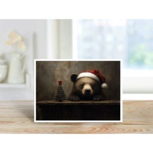 Santa Bear with His Tiny Tree - Note Card