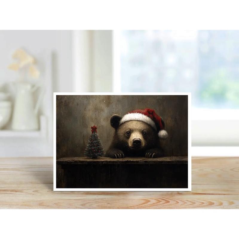 Santa Bear with His Tiny Tree - Note Card