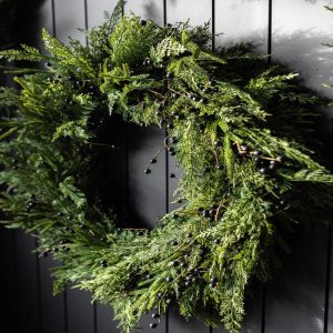 24" Navy Plum Berry Norfolk Cypress Real Touch Wreath