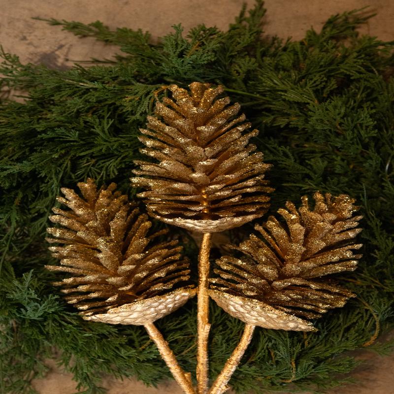 29" Gold Glittered Pinecone Stem