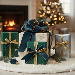 5 Yards Midnight Blue Velvet with Gold Edge and Reverse Ribbon