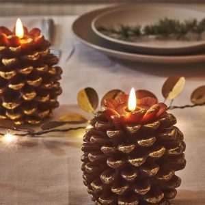 LED Pinecone Candle with Gold Edge