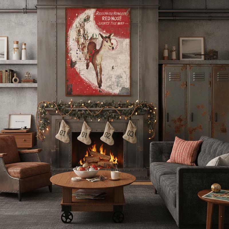Retro Rudolph Christmas Canvas Wall Art - Choose Size