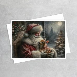 Vintage Santa Claus and Baby Reindeer - Note Card