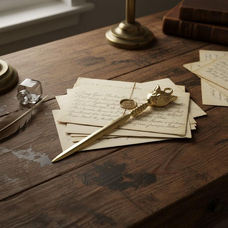 9-1/2" Solid Brass Fox Letter Opener