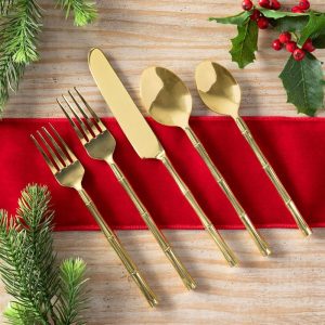 Bamboo Motif Gold Flatware -  Boxed Set of 5- More Coming Soon