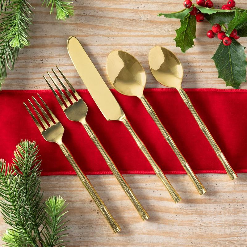 Bamboo Motif Gold Flatware -  Boxed Set of 5- More Coming Soon