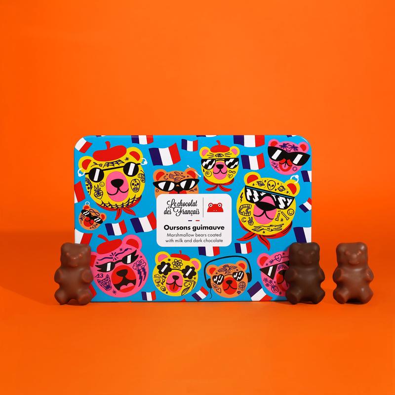 Le Chocolat des Francais - Tin of Chocolate Covered Marshmallow Bears