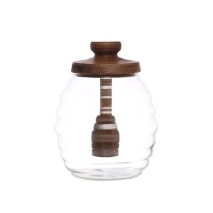 Glass and Wood Honey Jar