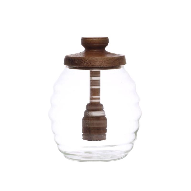 Glass and Wood Honey Jar