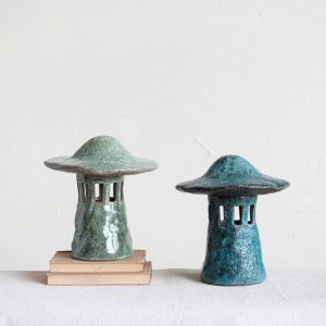 Reactive Glaze Stoneware Mushroom Lantern - Choose Color