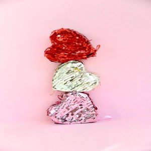 Refillable Mini 4" Metallic Fringe Heart Tabletop Piata with Prizes  - Choose Color