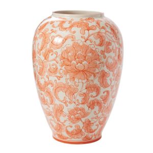 The Large Hand Painted Coral Chinoiserie Vase