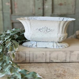 11" Distressed White Metal Planter