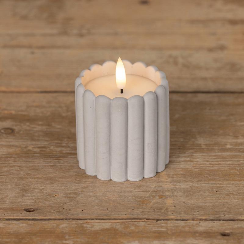 3" Grey Cement Column Flameless Wax 3D Candle