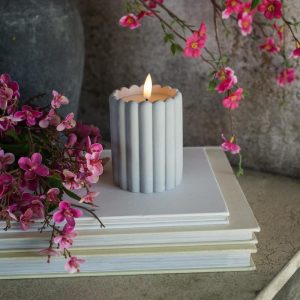 4" Grey Cement Column Flameless Wax 3D Candle