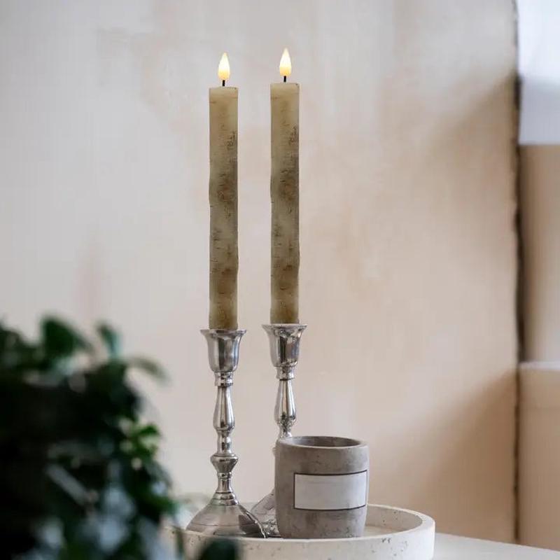 Set of 2 Flameless Birchwood Pillar Wax Taper Candles