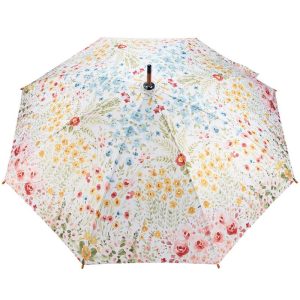 Watercolor Floral Design Floral Umbrella with Wooden Handle