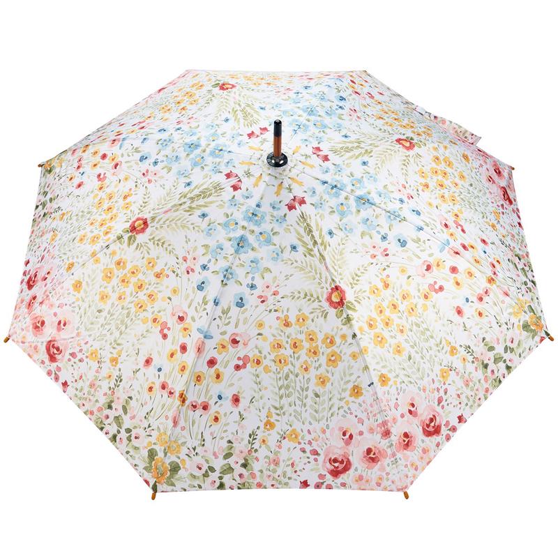 Watercolor Floral Design Floral Umbrella with Wooden Handle